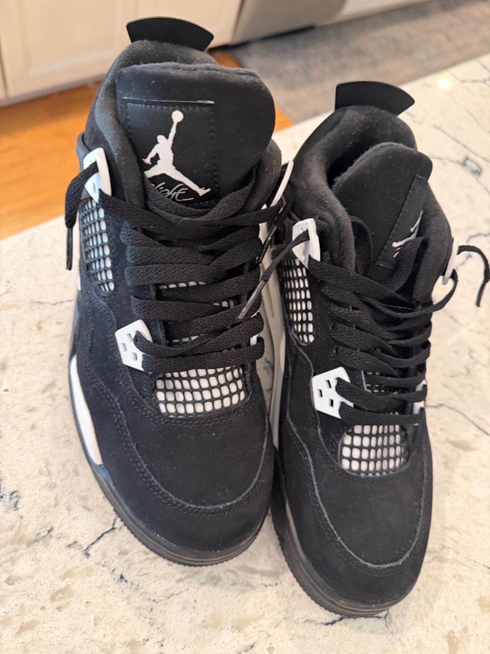 Retro Air Jordan 4 Black and White Thunder Youth 6